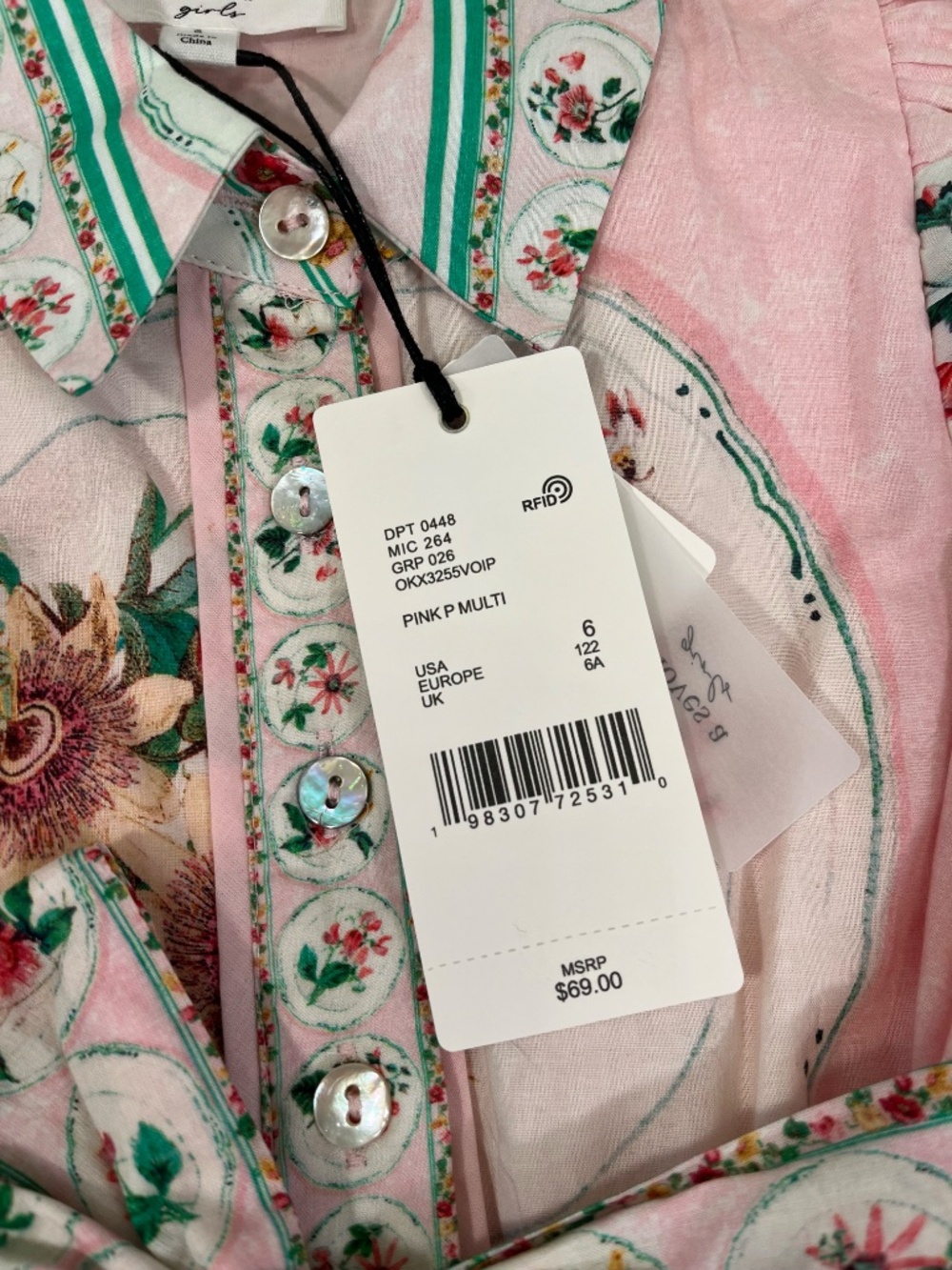A Loves A "Iris Placement Print Puff Sleeve A Line Dress in Pink" NWT - Picture 4 of 7